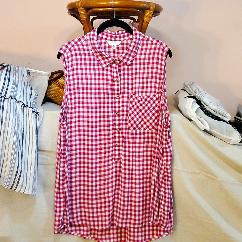 TIMEandTRUE pink and white checkered blouse size L (16-18)